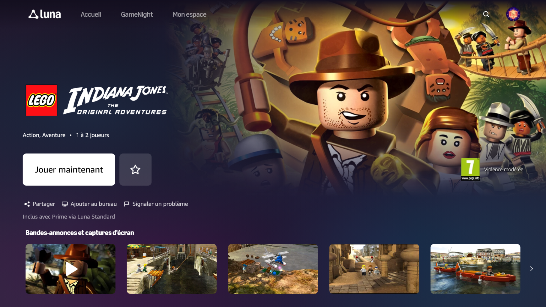 Accueil du service de cloud gaming Amazon Luna avec sa sélection de jeux inclus