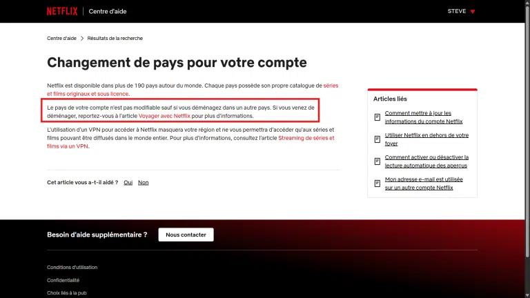 Illustration du changement de pays sur un compte Netflix et de ses limites